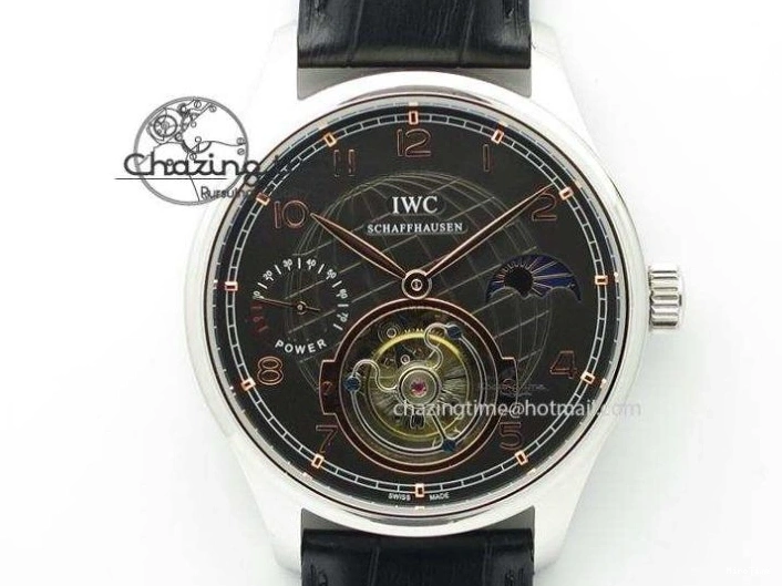 MIROTIME 0225 UrbanStyle Portuguese Tourbillon Power Reserve Moonphase SS White Dial On Black Leather Strap 7318